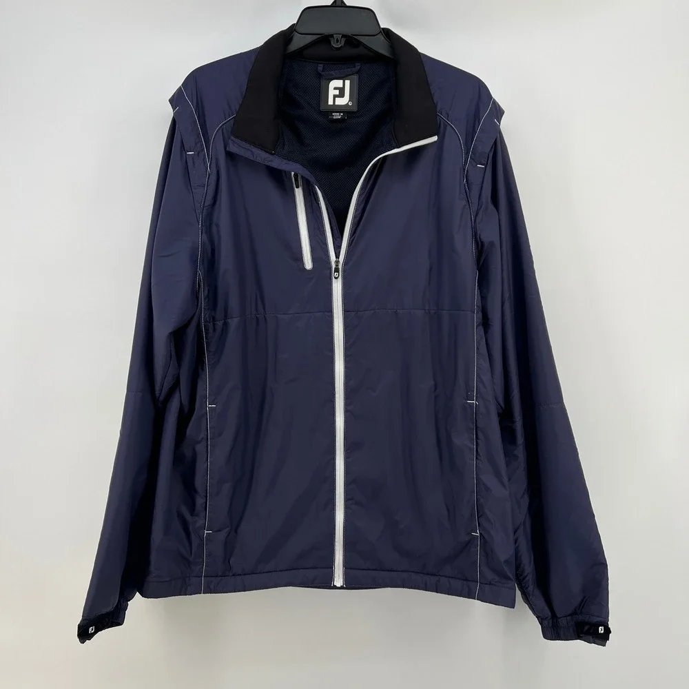 FootJoy Mens Navy Blue Full Zip Golf Windbreaker Jacket Mesh Lined LHCC Logo XL